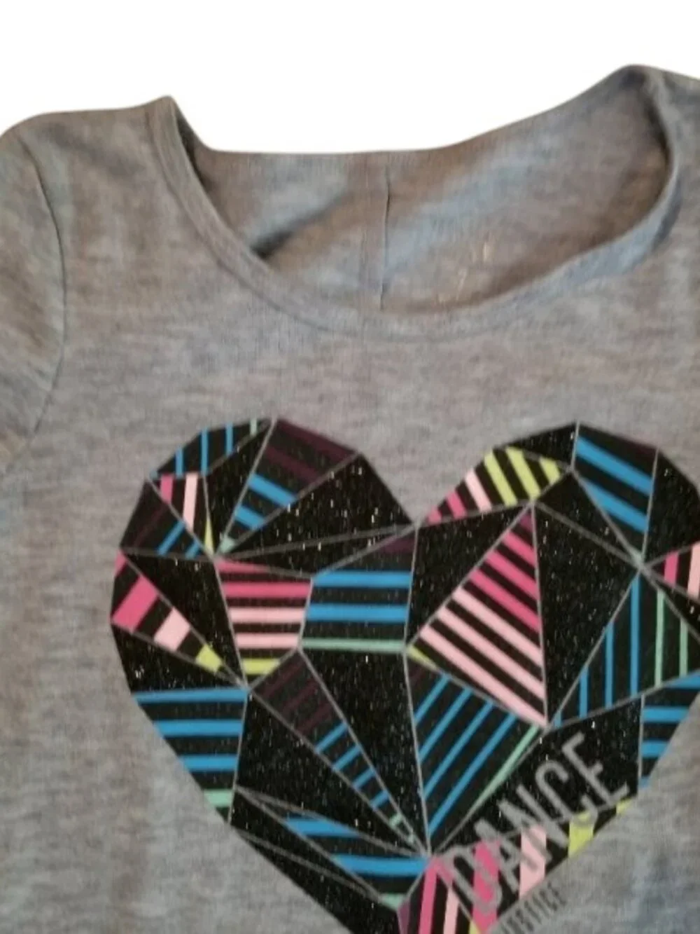 JUSTICE ACTIVE Gray Sparkly Heart Open Shoulder Top Girls Size 7